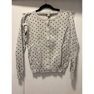 Atmosphere Womens Gray Heart Print Button Front Cardigan Sweater Size 6 Small